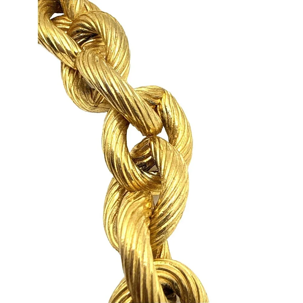 Heavy Gold Tone Textured Round Link Chain Choker Necklace Chunky 1980s Statement